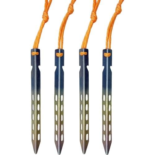 4pcs Titanium Tent Pegs V Shape Stake Windproof Rope Outdoor Camping Nails