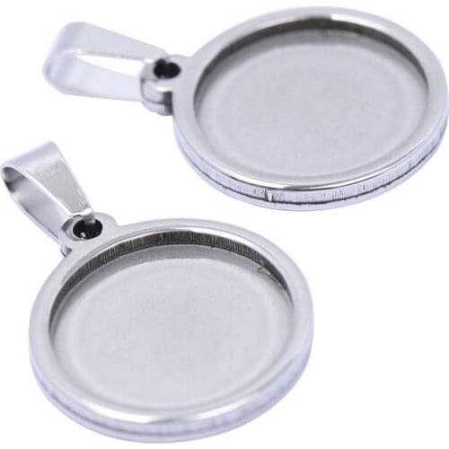 5pcs Cabochon Charm Pendant Base Setting Trays 12mm 16mm 18mm 20mm 25mm Diy Necklace Bezel Blanks Stainless Steel