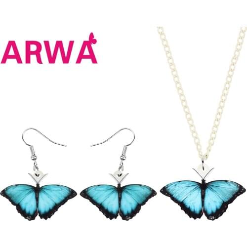 ARWA Acrylic Lovely Blue Morpho Butterfly Jewelry Sets Cute Animal Earrings Necklace For Women Kids GirlsBirthday GiftsJewellery
