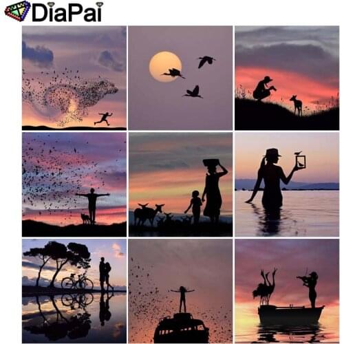 DIAPAI 5D DIY Diamond Painting Full Square/Round Drill "Sunset landscape boat" 3D Embroidery Cross Stitch 5D Decor Gift