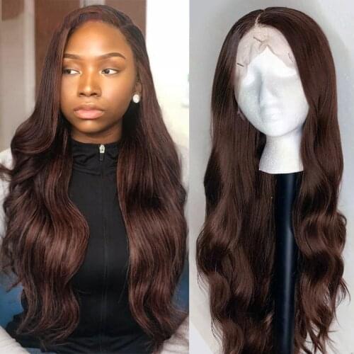 Dark Brown Body Wave 26 Inch Lace Front Wig For Women Human Remy Hair Babyhair Natural Hairline Brazilian Can Dye Straight Daily