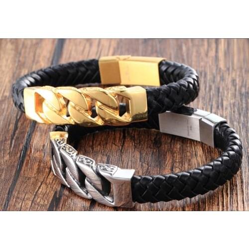 47G High Quality Silver Color/Gold Cuban Curb Chain Stainless Steel Mens Jewelry Genuine Braided Wristband Bracelet 8.46"*11mm