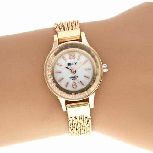 50pcs/lot E-LY Women Alloy Bracelet Quicksand Watch Ladies Quartz Rose Gold Watches Elegant Charming Womens Bangle Wrist Watch