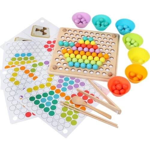 New Montessori Early Education Baby Hand Movement Training Color Cognition Bead Clipping Wooden Toys for Children Game