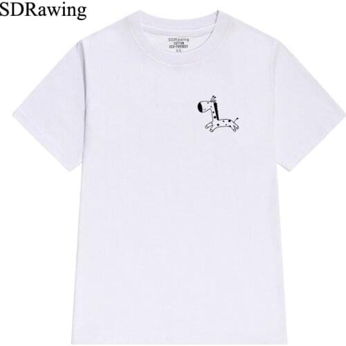 Cute Giraffe print cotton t shirt for women animal lover Graphic Tees Hipster Tumblr tops Vegan Tee Vegetarian