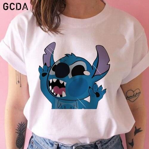 T Shirt For Women Disneys Lilo & Stitch Printed Casual Harajuku Tee Shirts Summer Short Sleeve Girls Tops Female Tshirt