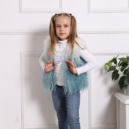 2019 Gradient Blue girl fur vest / girls vest baby girl fur vest