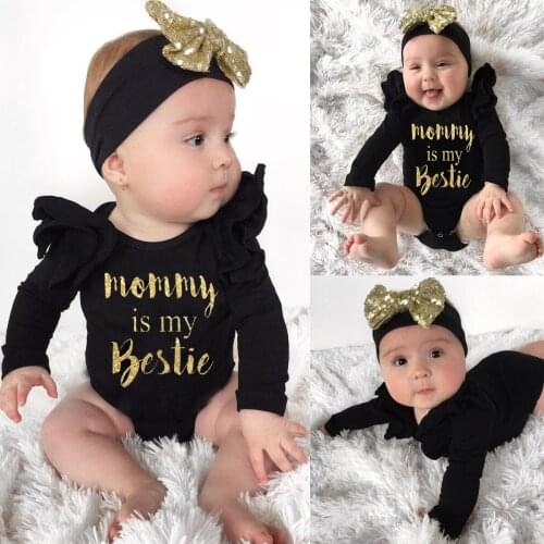 Hot Headband+ Newborn Infant Baby Girls Flying Sleeve Letter Bodysuit Romper Jumpsuit Outfits Clothes 0-18M Mommy