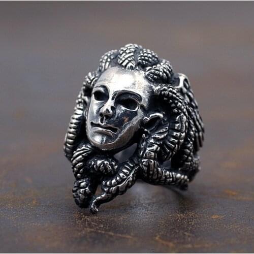 Retro Greek Mythology Medusa Rings Men Women Stainless Steel Motor Biker Ring Fashion Punk Gothic Jewelry Accessories Wholesale