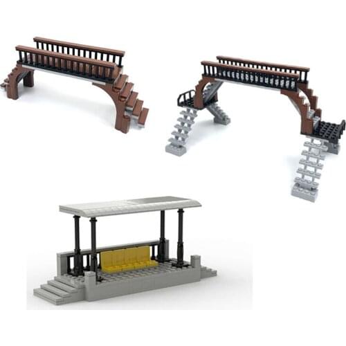 MOC Small Particle Citys Building Overpass Waiting Hall Assembling Building Blocks Educational Toy Compatible DIY Model Bricks