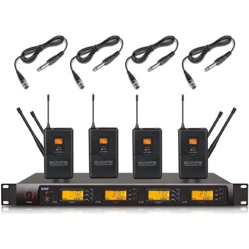 Bolymic uhf Vocal Stage Microphone Professional 4 Channel Guitar cable Wireless Mic Transmitter Receiver for 4 Electric Guitar