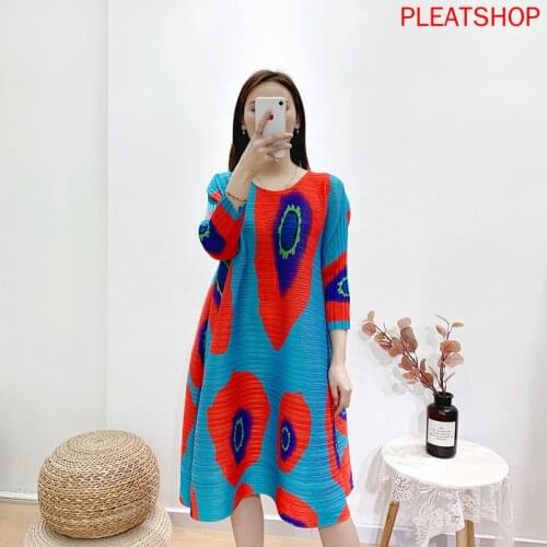 MIYAKE Pleated Floral Printed Dress 2020 Summer New Large Size Loose Pleated Dresses Vestido De Mujer Robes Robe Femme Vestidos