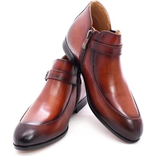 Fashion Children Genuine Leather Ankle Boots for Boys Zipper Buckle Casual Travel Street School Kids Shoes Brown Chelsea Boots