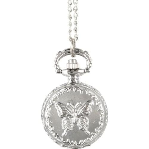 Fashion Vintage Quartz Pocket Watch Alloy Flowers Butterfly Women Lady Girls Necklace Pendant Sweater Chain Clock Gifts