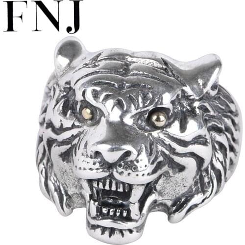 FNJ Animal Tiger Ring Vintage 925 Silver New Original S925 Sterling Silver Rings for Men Jewelry Adjustable size