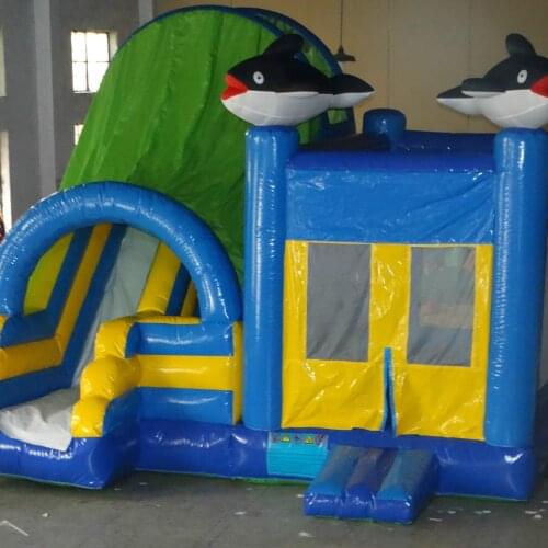 Inflatable slide with bouncy house trampoline for kids