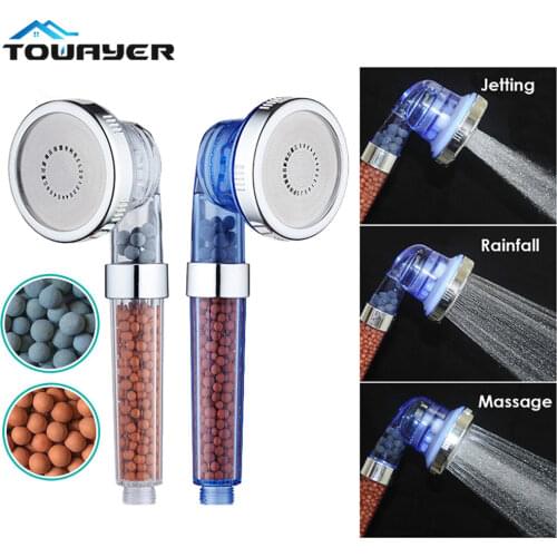 Ashowner 3 Function Adjustable Jetting Shower Head Bathroom High Pressure Water Handheld Saving Filter SPA Shower Heads with box