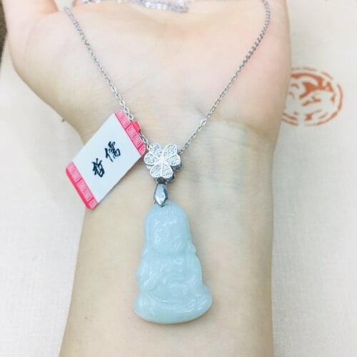 Natural Burmese Emerald jade carving ice baby Buddha pendant with 925 sterling silver necklace Elegant lady jade clavicle chain