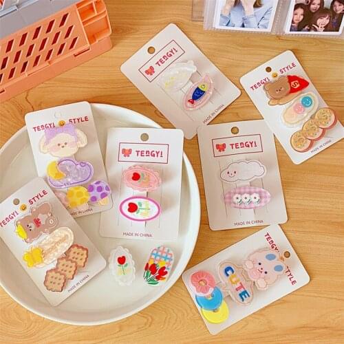2021 New Arrival Hot Deals Korean Style Hair Accessories Young Girls Kawaii Hair Clips Set Cute Hair Charms Cartoon Side Hairpin