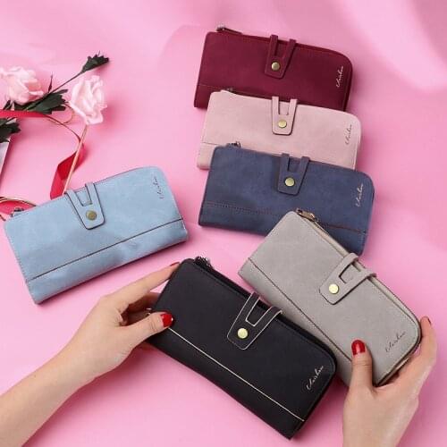 Solid Vintage Matte Pu Leather Wallet Women 2020 Long Clasp Female Purse Brand Design Lady Phone Wallet Big Girl Purse