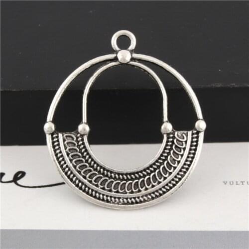 3Pcs Silver Color Big Hollow Round Shaped Charms Women Earrings Handcrafts Necklaces Jewelry Accessories Finding 38X12mm A3119