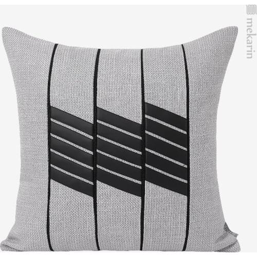 Simple home living room sofa pillow pillow black and white gray modern texture center leather square pillow striped pillowcase