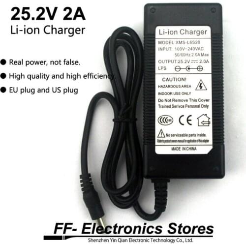 Real 25.2V 2A / 24V 2A Li-ion Charger AC 100-240V Converter Adapter EU Plug and US plug For Li-ion Battery