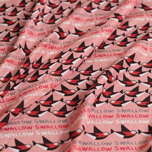 Red Raspberry 12momme Pink Swallows Printed Crepe De Chine Silk Garment Materials Summer Women Shirt Sewing Clothe Freeshipping