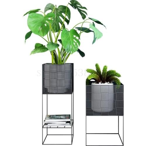 Nordic Wrought Iron Flower Shelf Balcony Living Room Interior Floor-standing Simple Double-decker Creative Corner Flower Pot Gre