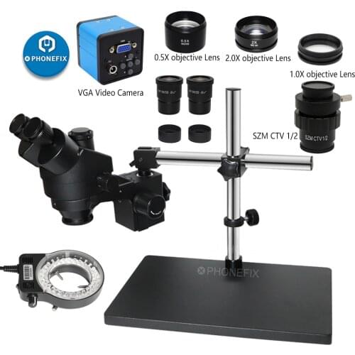 Trinocular Stereo Microscope Zoom 360-degree Rotating Universal Arm Bracket Microscopio Camera CTV1/2 Jewelry Phone PCB Repair