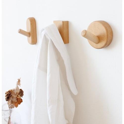 Japanese-Style Solid Wood Wall Hanging Coat Hooks Free Perforated Beech Wood Round Bedroom Kitchen Coat Hook Porch Door Boxed