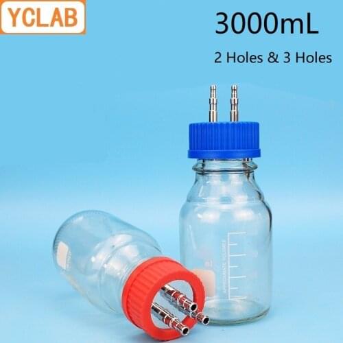 YCLAB 3000mL Feeding Bottle 3L with 2 & 3 Stainless Steel Holes for Fermenter Boro 3.3 Glass Anaerobic Injection Mobile Phase