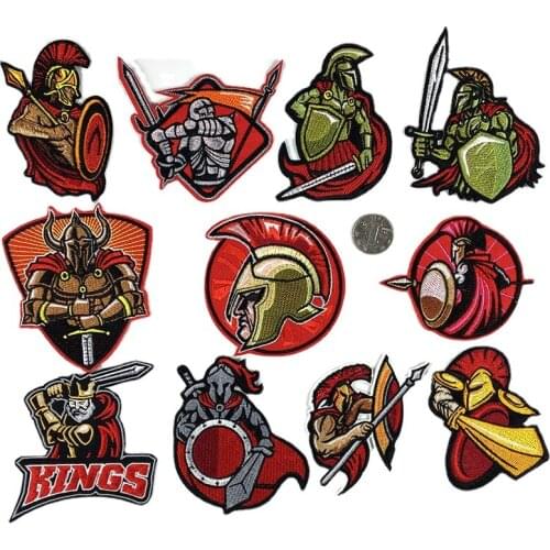King of war Spartacus knight Iron Patches Sewing Embroidered Applique for Jacket Clothes Stickers Badge DIY Apparel Accessories