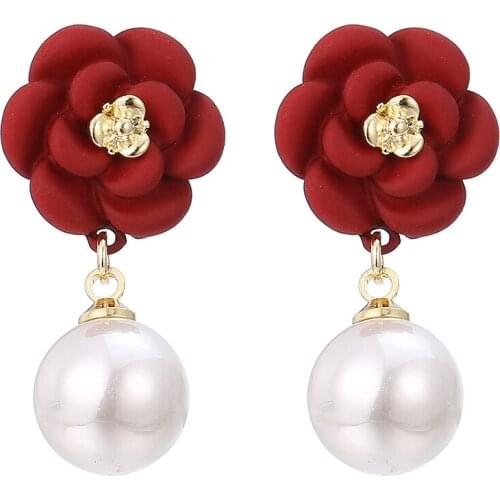 ONYSS 2021 Trend Earrings For Women Fashion 3A Zircon Luxury Rose Flowers Shape Long Chain Pearl Drop Pendants Dangling Earrings