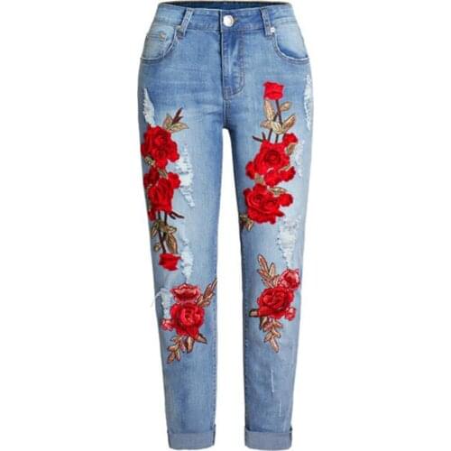 2021 New Spring Summer Jeans Women Long Trousers Flower Embroidery Jeans Female Casual Loose Streetwear Straight Pants