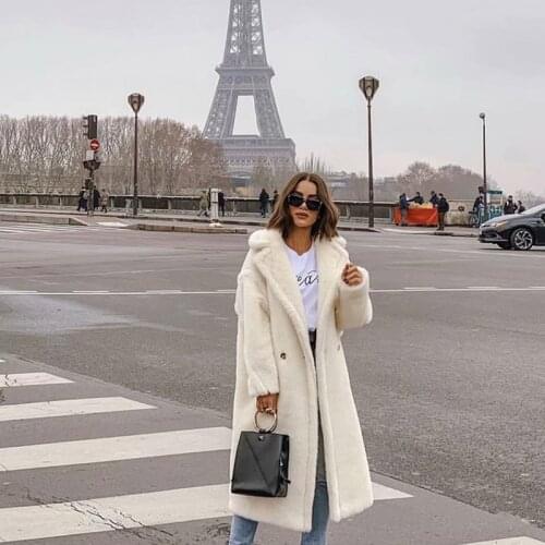 Lamb Fur Trench Coat Woman Europe America Street British Style Ins Vintage Winter Warm Windproof Double Breasted Long Elegant