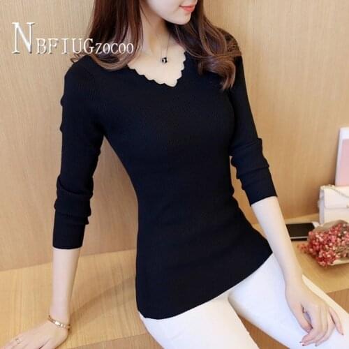 2020 V Neck Korean Slim Knitting Women Sweater Plus Size Solid Color Female Sweaters