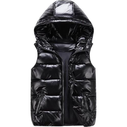 Women Winter Vest 2021 Solid Color Hooded Warm Elastic Hem Pockets Bright Color Quilted Vest Waistcoat for Daily Wear