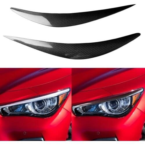 2Pcs Carbon Fiber Car Sticker Headlight Eyebrow Trim Eyelids Cover Exterior Decor for Infiniti Q50 2014 2015 2016 2017 2018 2019