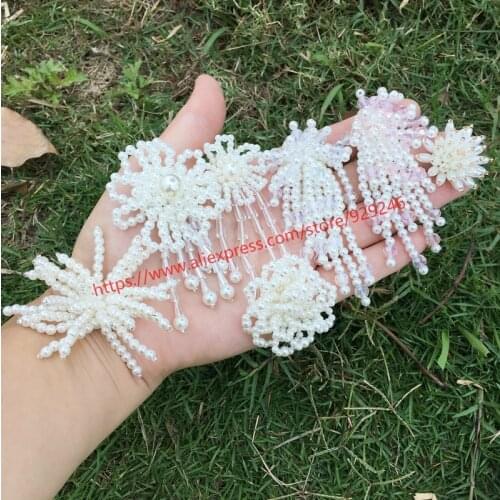 6pcs pearl beaded flower with tassel round pearl flower patch for garment accesory pearl fringes for hairdress DIY hand crafts