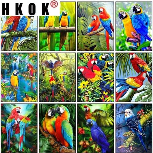 HKOK 5D DIY Diamond Painting Animals Full Square Diamond Embroidery Bird Rhinestones Mosaic Parrot Cross Stitch Home Decor