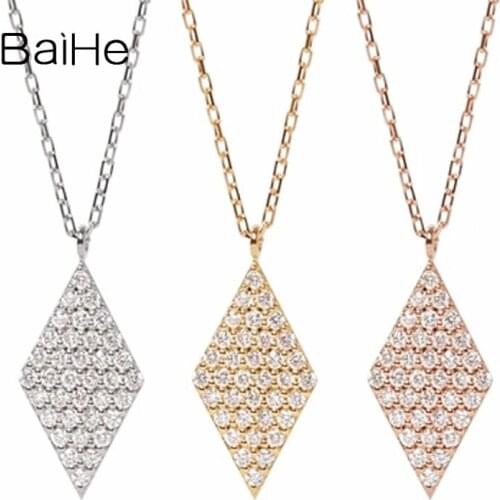BAIHE Solid 18K Yellow Gold 0.20ct H/SI Natural Diamonds Wedding Women Trendy Fine Jewelry Gift Beautiful diamond Necklaces