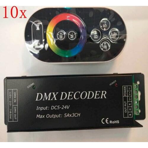 FREE DHL 10pcs/lot DMX512 Decoder controller for LED RGB strip DC 5V/12V/24V 3*5A