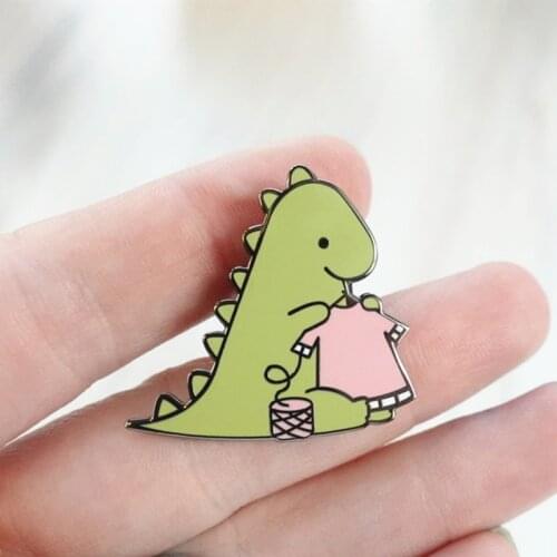 Tiny Dinosaur Knitting Sweater Brooch Pins Enamel Metal Badges Lapel Pin Brooches Jackets Jeans Fashion Jewelry Accessories
