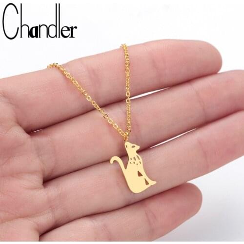 Chandler Cat Kitty Pendnat Necklace Stainless Steel Gold Color Color Cute Animal Pet Dainty Fashion Birthday Gifts