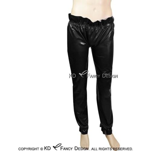 Black Sexy Latex Pants Bloomers Pantaloons With Frills Rubber Leggings Trousers Bottoms CK-0022