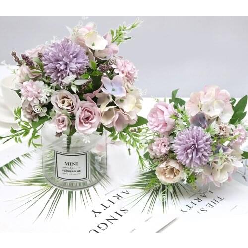 7 Heads Hydrangea Flowers Artificial Bouquet Silk Blooming Fake Peony Bridal Hand Flower Roses Wedding Centerpieces Decor