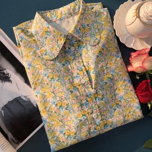 Elfbop Women 100% Cotton Long Sleeve Lapel Blouse Shirt Top