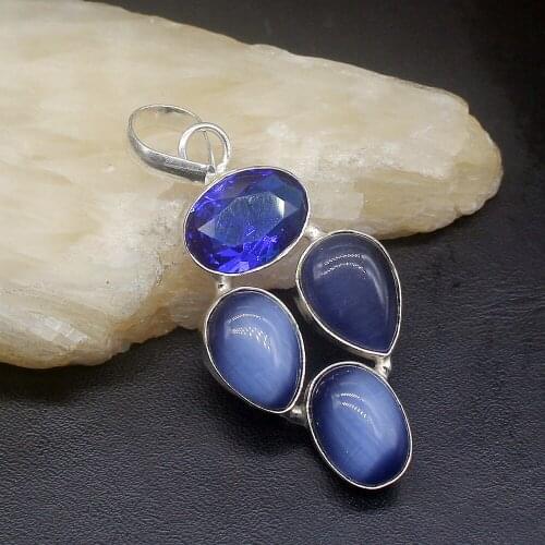 Gemstonefactory Jewelry Big Promotion 925 Silver New Arrival Blue Jade Sunny Topaz Women Ladies Gifts Necklace Pendant 0719