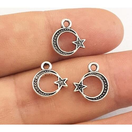 JINDINSP 40pcs 12*11mm Antique Silver Color Moon Stars Charms Pendant For Jewelry Making DIY Jewelry Findings
